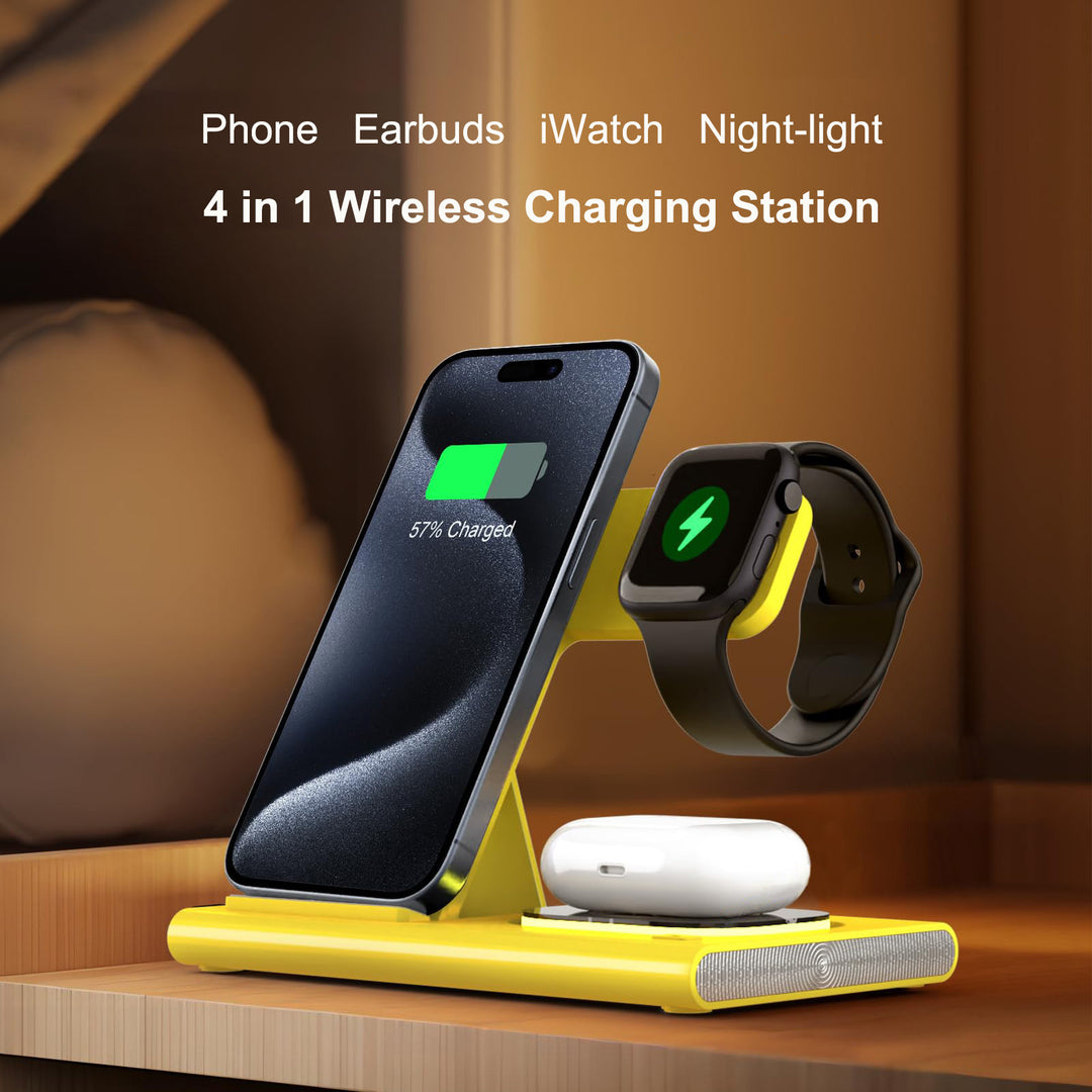 Wireless Charger Station, 4 In 1 Foldable 15W Fast Charging Wireless Charging Station With Night Light For IPods IWatch Tenko Store