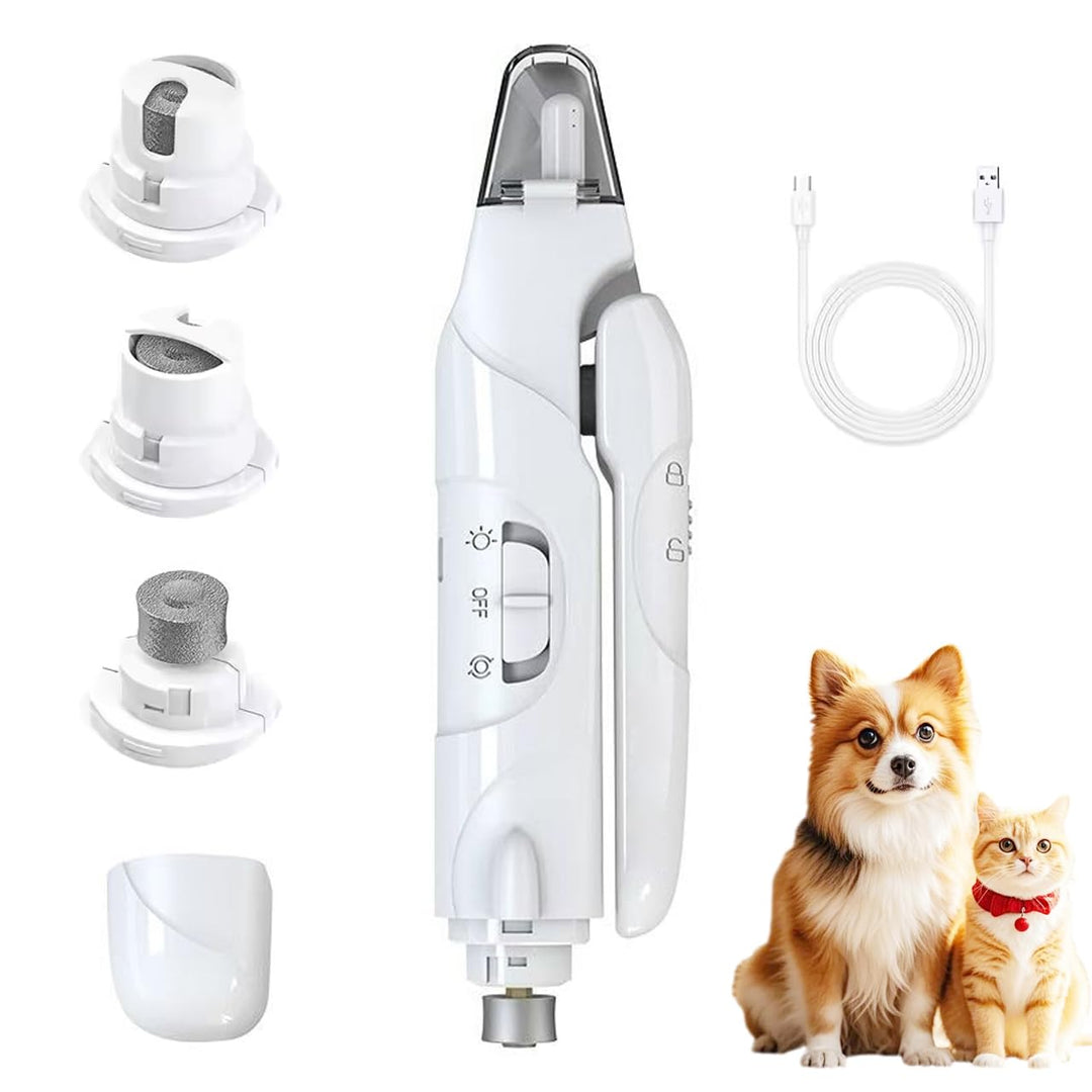 ペット用2in1ネイルケア 電動爪やすり 爪切り 一体型 犬猫兼用 爪飛び散り防止カバー付き LEDライト搭載 静音設計 軽量・コンパクト USB充電 初心者でも簡単ケア 3サイズの研磨ポート 中小型犬から大型犬・猫まで対応可能