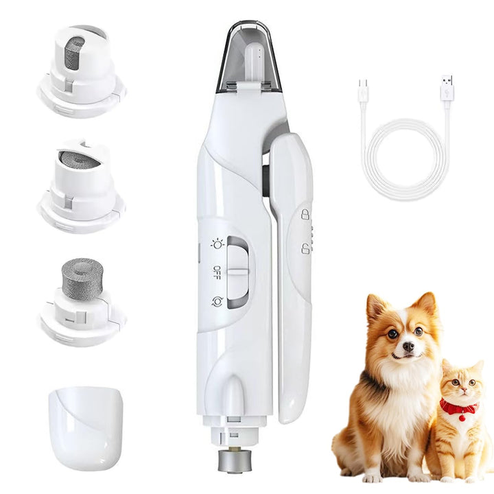ペット用2in1ネイルケア 電動爪やすり 爪切り 一体型 犬猫兼用 爪飛び散り防止カバー付き LEDライト搭載 静音設計 軽量・コンパクト USB充電 初心者でも簡単ケア 3サイズの研磨ポート 中小型犬から大型犬・猫まで対応可能