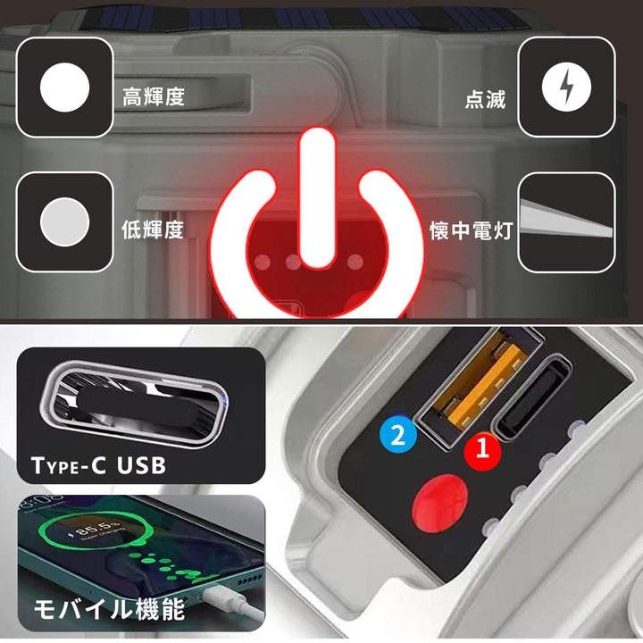 ソーラーランタン 太陽光給電&TYPE-C充電 高輝度 作業灯 防水キャンプランタン 懐中電灯 3600mah 大容量バッテリー キャンプライト 4点灯モード 登山 夜釣り 防災 地震 台風 停電 緊急 (ホワイト)