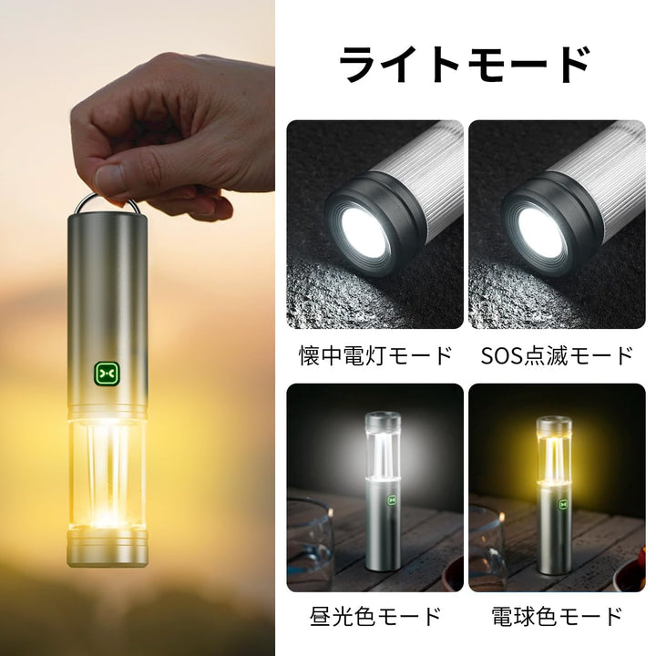 キャンプランタン 懐中電灯 磁気吸着 ライト 便携式 金属製ボディ 隠しフック＆可変ランプカバー付き Type-C急速充電 コンパクト設計 3モード（昼光色・電球色・SOS点滅対応） アウトドア 釣り 登山 防災グッズ 非常用 (透明)