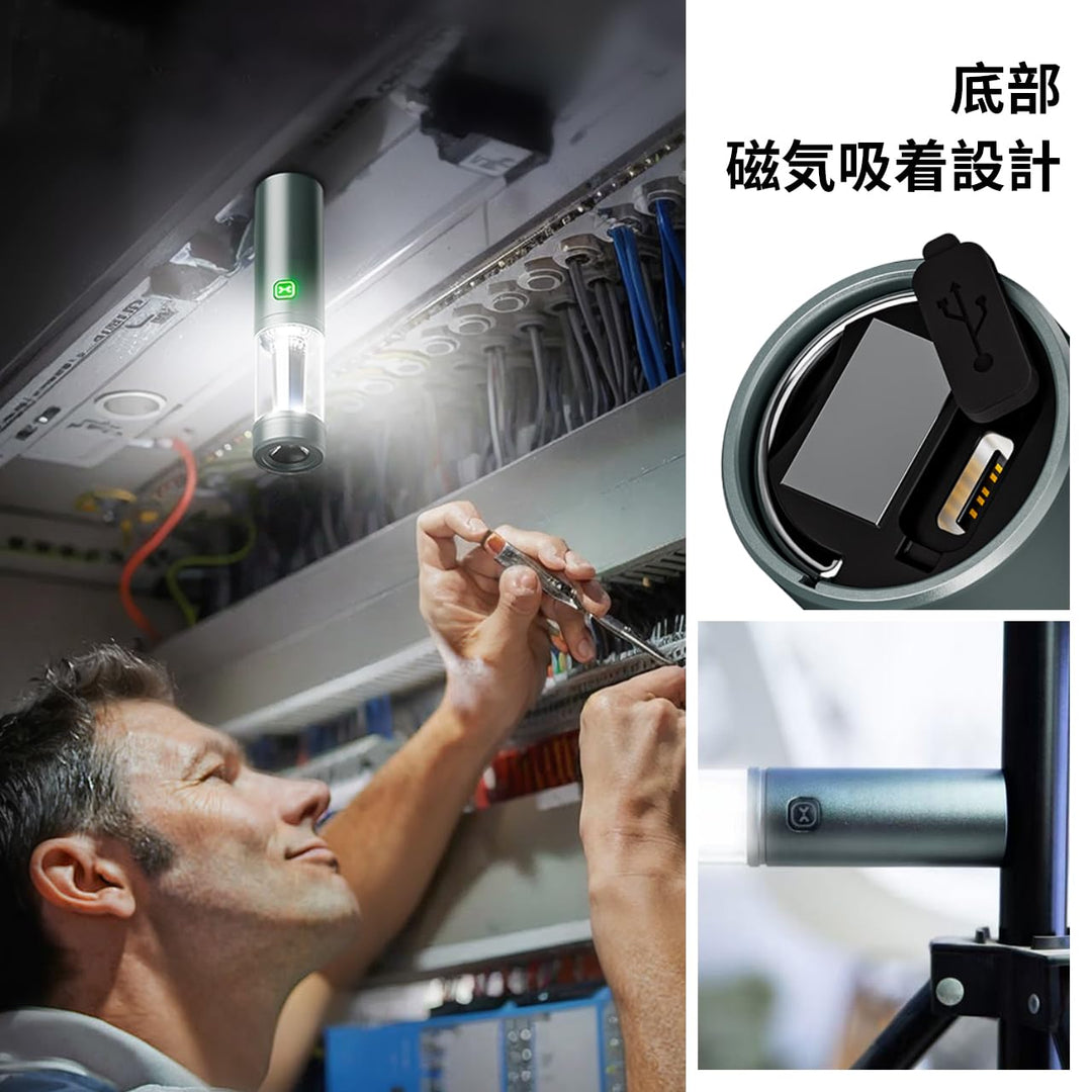 キャンプランタン 懐中電灯 磁気吸着 ライト 便携式 金属製ボディ 隠しフック＆可変ランプカバー付き Type-C急速充電 コンパクト設計 3モード（昼光色・電球色・SOS点滅対応） アウトドア 釣り 登山 防災グッズ 非常用 (透明)