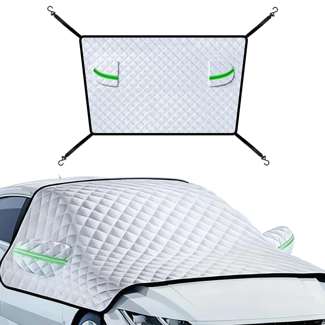 【2025最新型】 車用凍結防止カバー 凍結防止シート 7層超厚手 カーフロントガラスカバー 防風フック４本固定式 車用 サンシェード フロントカバー 日よけ 遮光断熱 取付簡単 折り畳み式 撥水加工 凍結 積雪 霜 雹 落葉 結露対策 (SUV、ハッチバック、一部のミニバン対応) [