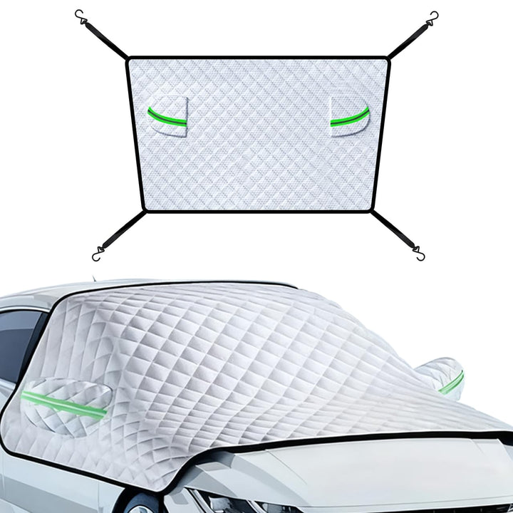 【2025最新型】 車用凍結防止カバー 凍結防止シート 7層超厚手 カーフロントガラスカバー 防風フック４本固定式 車用 サンシェード フロントカバー 日よけ 遮光断熱 取付簡単 折り畳み式 撥水加工 凍結 積雪 霜 雹 落葉 結露対策 (SUV、ハッチバック、一部のミニバン対応) [