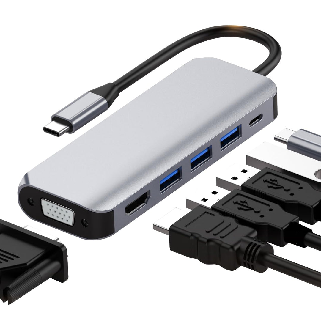 USB-Cハブ ドッキングステーション 6in1 VGA 1080P@60Hz HDMI 4K@30Hz 100W PD急速充電 5Gbps高速データ転送 MacBook Samsung iPad Pro Surface Go タイプC デバイス対応