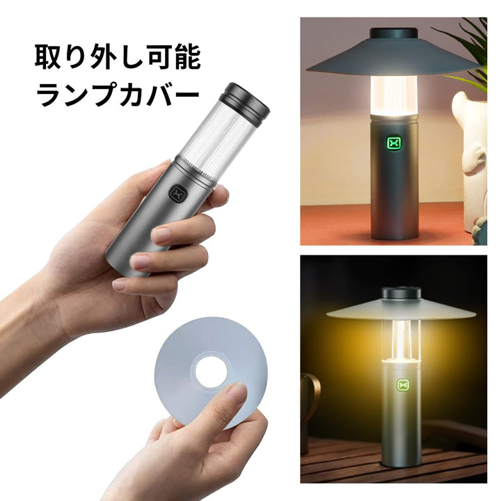 キャンプランタン 懐中電灯 磁気吸着 ライト 便携式 金属製ボディ 隠しフック＆可変ランプカバー付き Type-C急速充電 コンパクト設計 3モード（昼光色・電球色・SOS点滅対応） アウトドア 釣り 登山 防災グッズ 非常用 (透明)