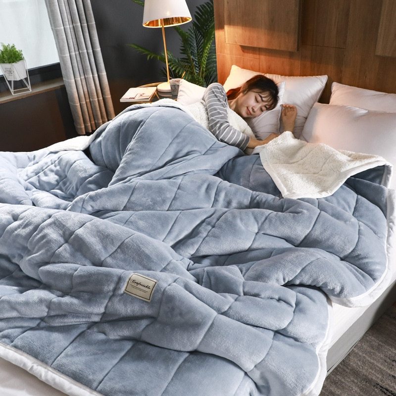Fleece Blankets And Throws Thick Warm Winter Blankets Home Super Soft Duvet Luxury Solid Blankets On Twin Bedding Tenko Store