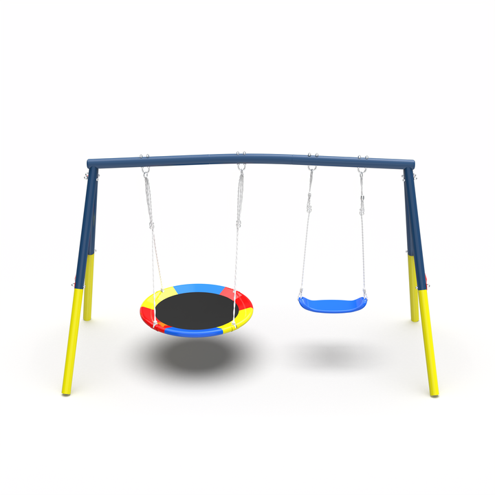 Swing Set for Backyard, 440lbs Swing Set with Heavy-Duty A-Frame Metal Outdoor Swing Stand, 1 Saucer Swing Seat & 1 Belt Swings Seat - Tenko Co., Ltd.