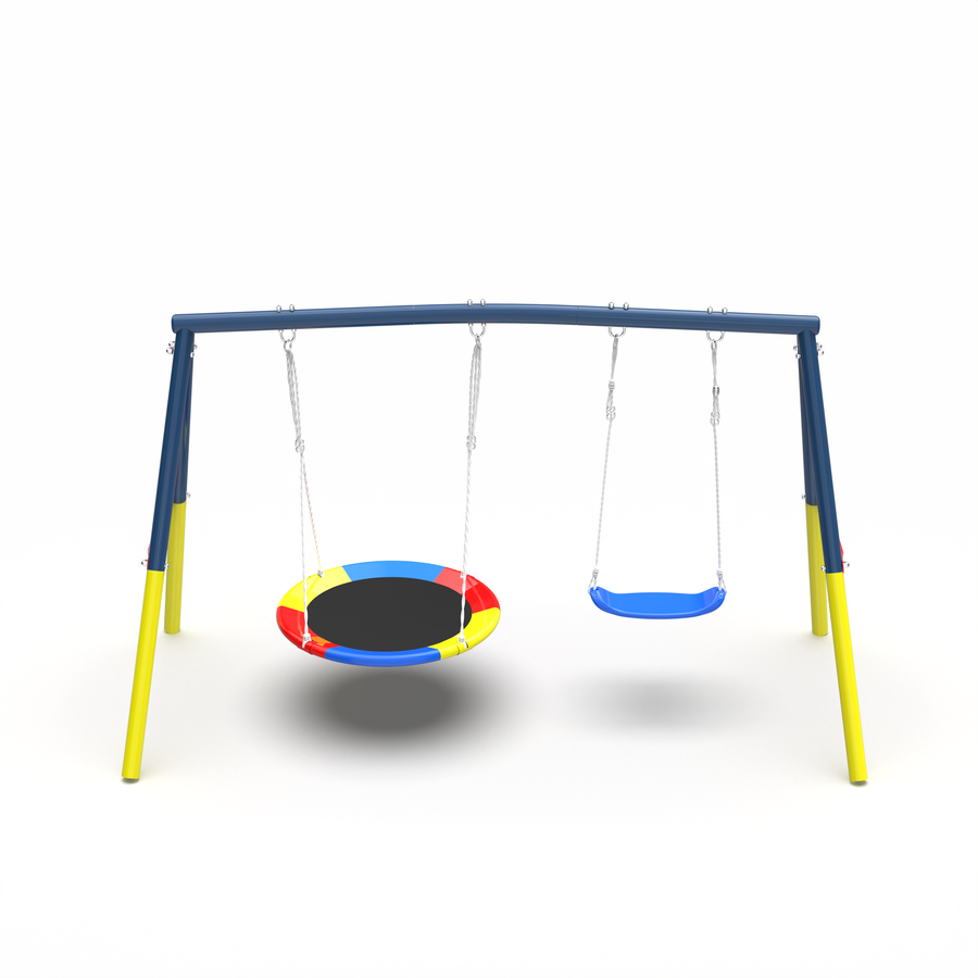 Swing Set for Backyard, 440lbs Swing Set with Heavy-Duty A-Frame Metal Outdoor Swing Stand, 1 Saucer Swing Seat & 1 Belt Swings Seat - Tenko Co., Ltd.