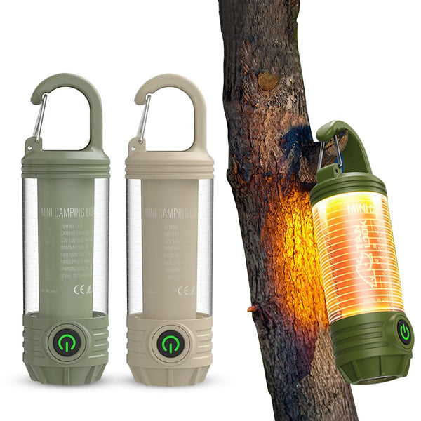 ミニキャンプランタン 軽量 懐中電灯 便携式 フック付き 3色モード LED Type-C充電式 SOS機能付き 130×35mm 96.2g コンパクト 生活防水 アウトドア 釣り 登山 防災グッズ 非常用 (カーキ)