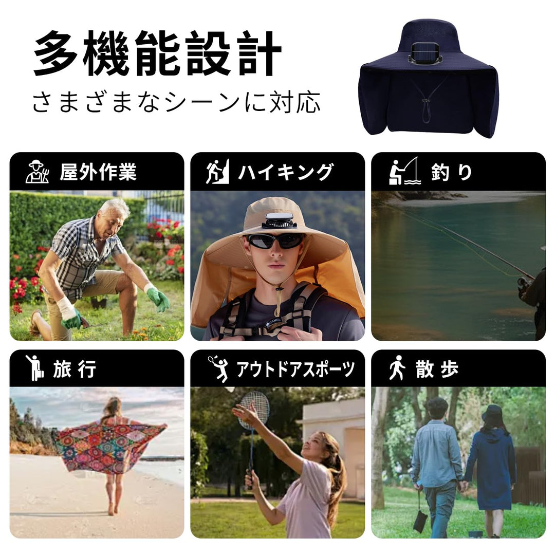 [Ｒａｙｚｏｎｉｃ] ソーラーファン付き帽子 日除けカバー付き 扇風機付き帽子 USB充電対応 3段階風量調節 通気メッシュ構造 接触冷感 撥水速乾素材 サイズ調整ストラップ付き アウトドア用ハット 55～60cm対応 登山 釣り 散歩 夏用 熱中症対策 (グレー)