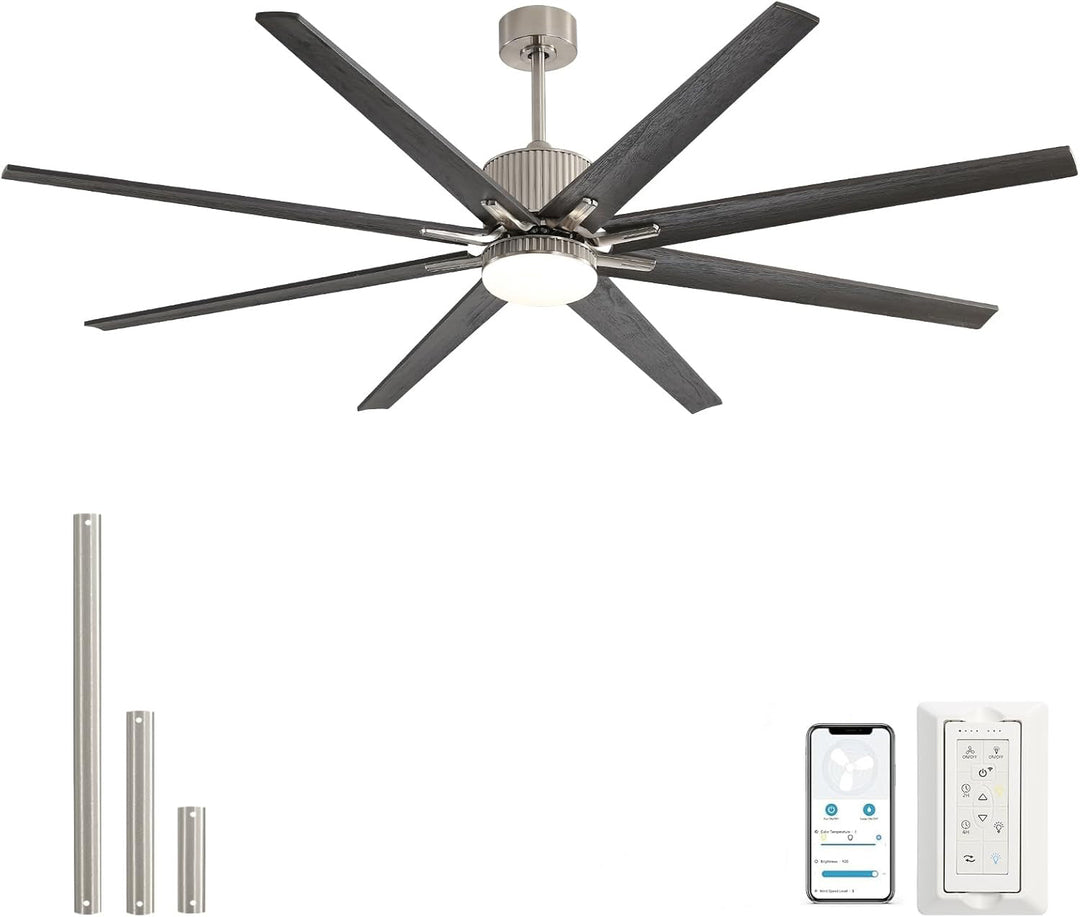 76 inch Smart App Controlled DC Motor Ceiling Fan with Light, Dimmable 3 - Color LED, 6 - Speed, Reversible, Remote, Timer, for Large Room - Tenko Co., Ltd.