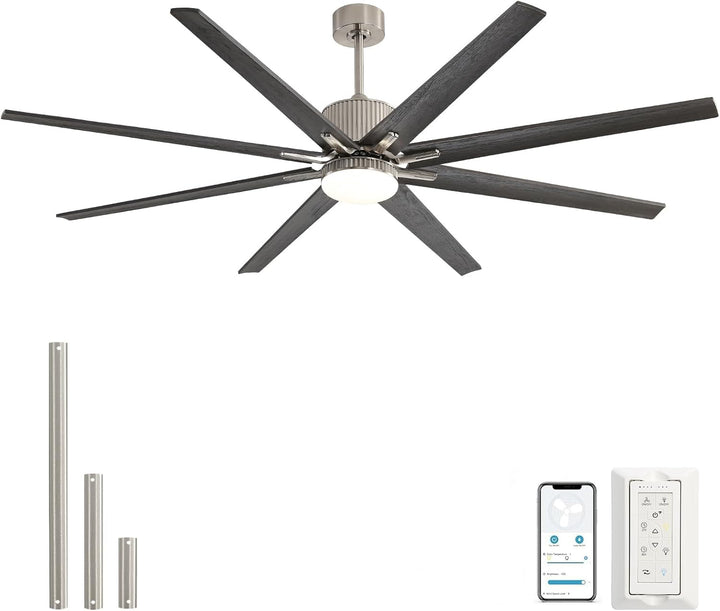 76 inch Smart App Controlled DC Motor Ceiling Fan with Light, Dimmable 3 - Color LED, 6 - Speed, Reversible, Remote, Timer, for Large Room - Tenko Co., Ltd.