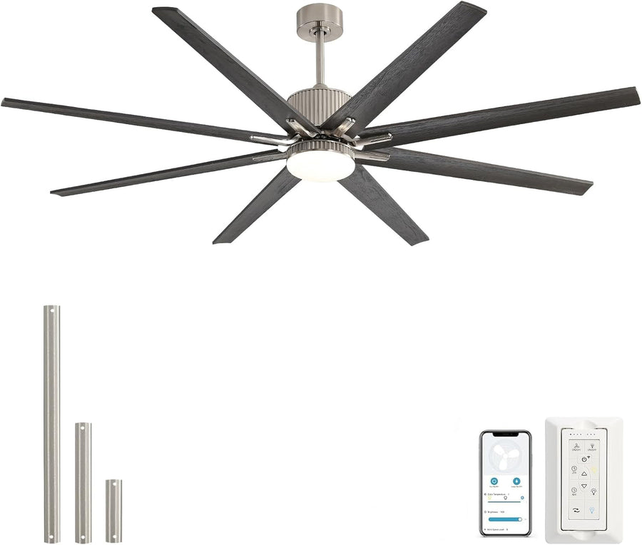 76 inch Smart App Controlled DC Motor Ceiling Fan with Light, Dimmable 3 - Color LED, 6 - Speed, Reversible, Remote, Timer, for Large Room - Tenko Co., Ltd.