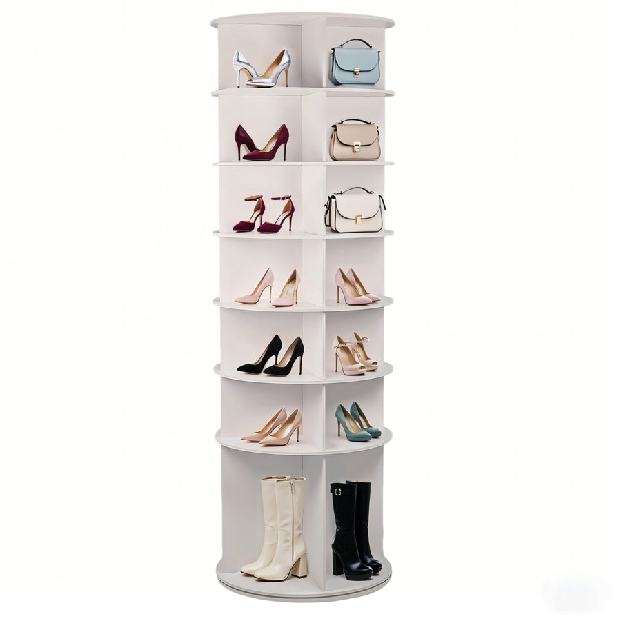 7 Tier Rotating Shoe Rack with High Base Design, Freestanding 360° Organizer for 28 Pairs , White PVC - Tenko Co., Ltd.
