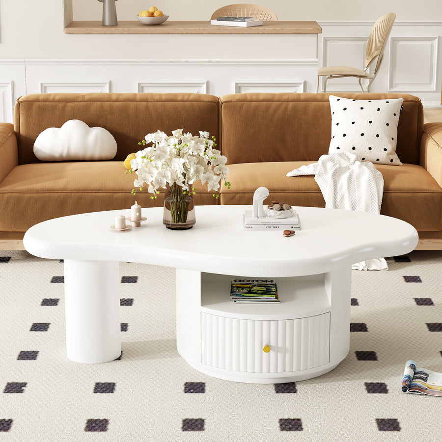 U-Can Cloud Coffee Table, Irregular Shape Coffee Table with 1 Dreawer and Shelf for Living Room - Tenko Co., Ltd.