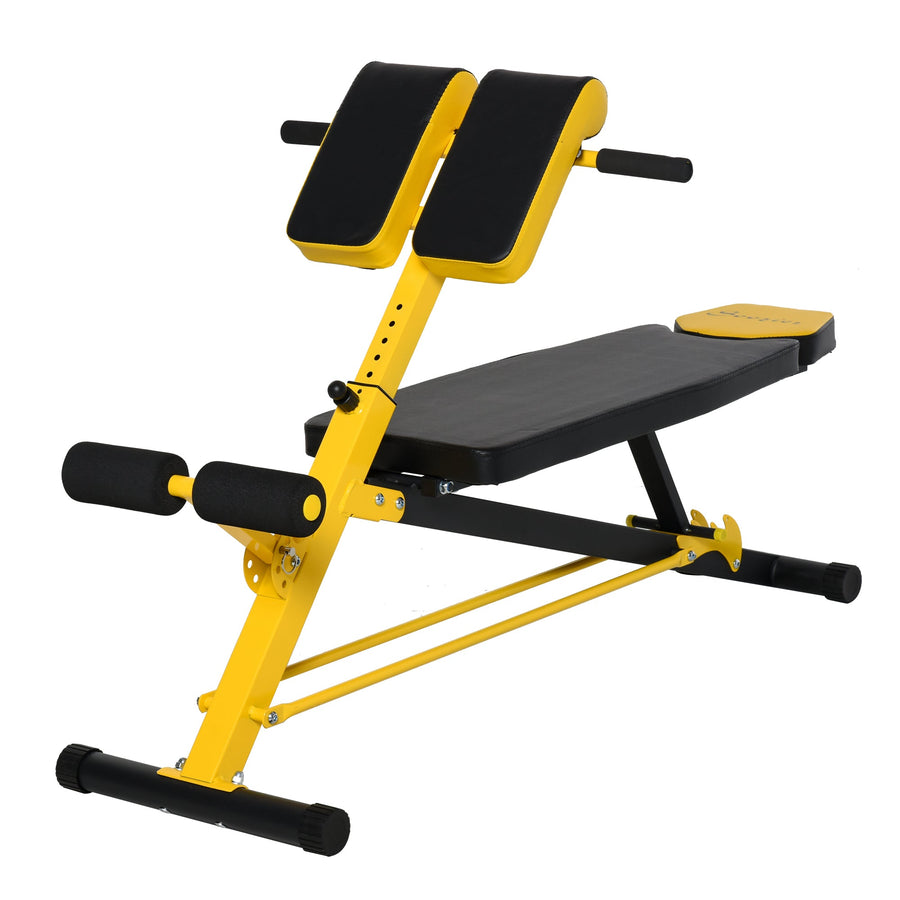 Soozier Adjustable Hyper Extension Dumbbell Weight Bench, Foam Leg Holders, Exercise Abs, Arms, Core, Strength Workout Station for Home Gym, Yellow - Tenko Co., Ltd.