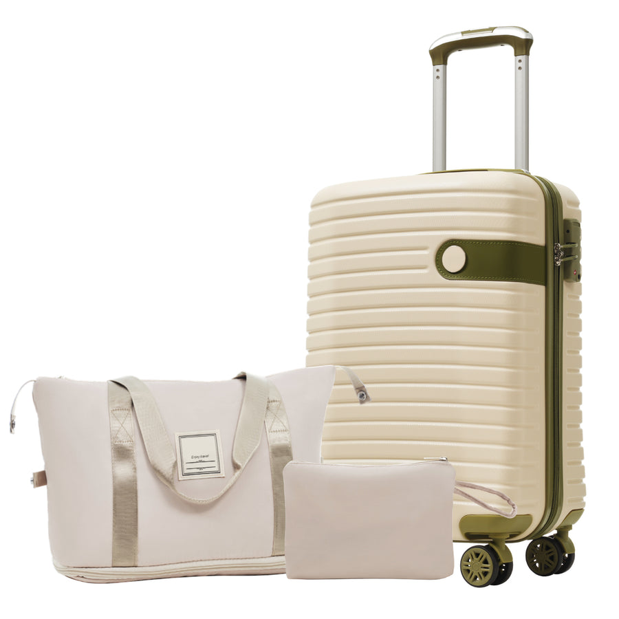 Luggage Sets 3 Piece Carry on Luggage 22x14x9 Airline Approved, Lightweight Hardshell ABS Suitcases with Wheels, 20 inch, White Green - Tenko Co., Ltd.