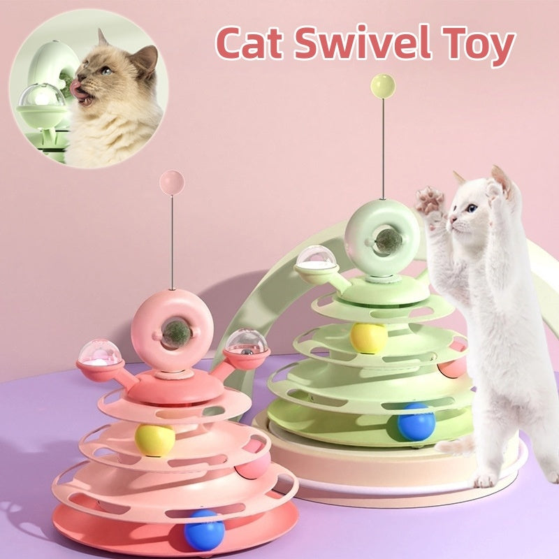 4 Levels Cat Toy Tower Turntable Roller Balls Toys Interactive Intelligence Pets Toys Training Track Puzzle Funny Games Accessories Pet Products Tenko Store