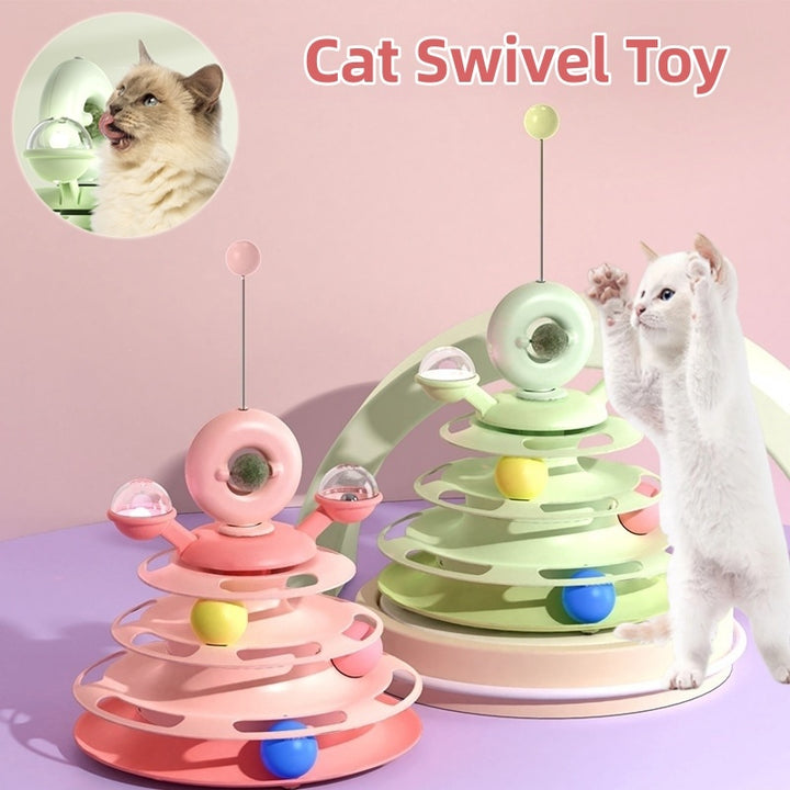 4 Levels Cat Toy Tower Turntable Roller Balls Toys Interactive Intelligence Pets Toys Training Track Puzzle Funny Games Accessories Pet Products Tenko Store