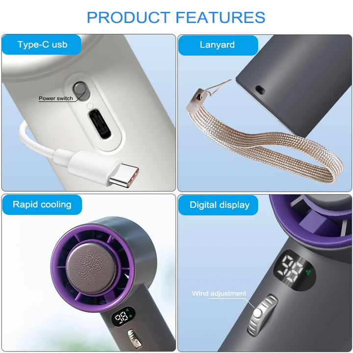 Portable Handheld Turbo Fan Cooling Semiconductor Refrigeration 3000mAh Battery Wind Speeds Adjustable Mini Personal Fan Tenko Store