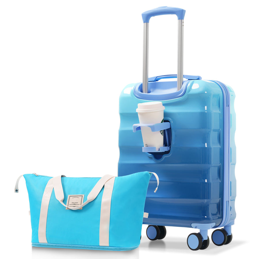 20' Carry-on Luggage with Cup Holder – Lightweight Glossy Hardshell Suitcases with Spinner Wheels, TSA Lock, Airline Approved, 2 Piece Set - Tenko Co., Ltd.