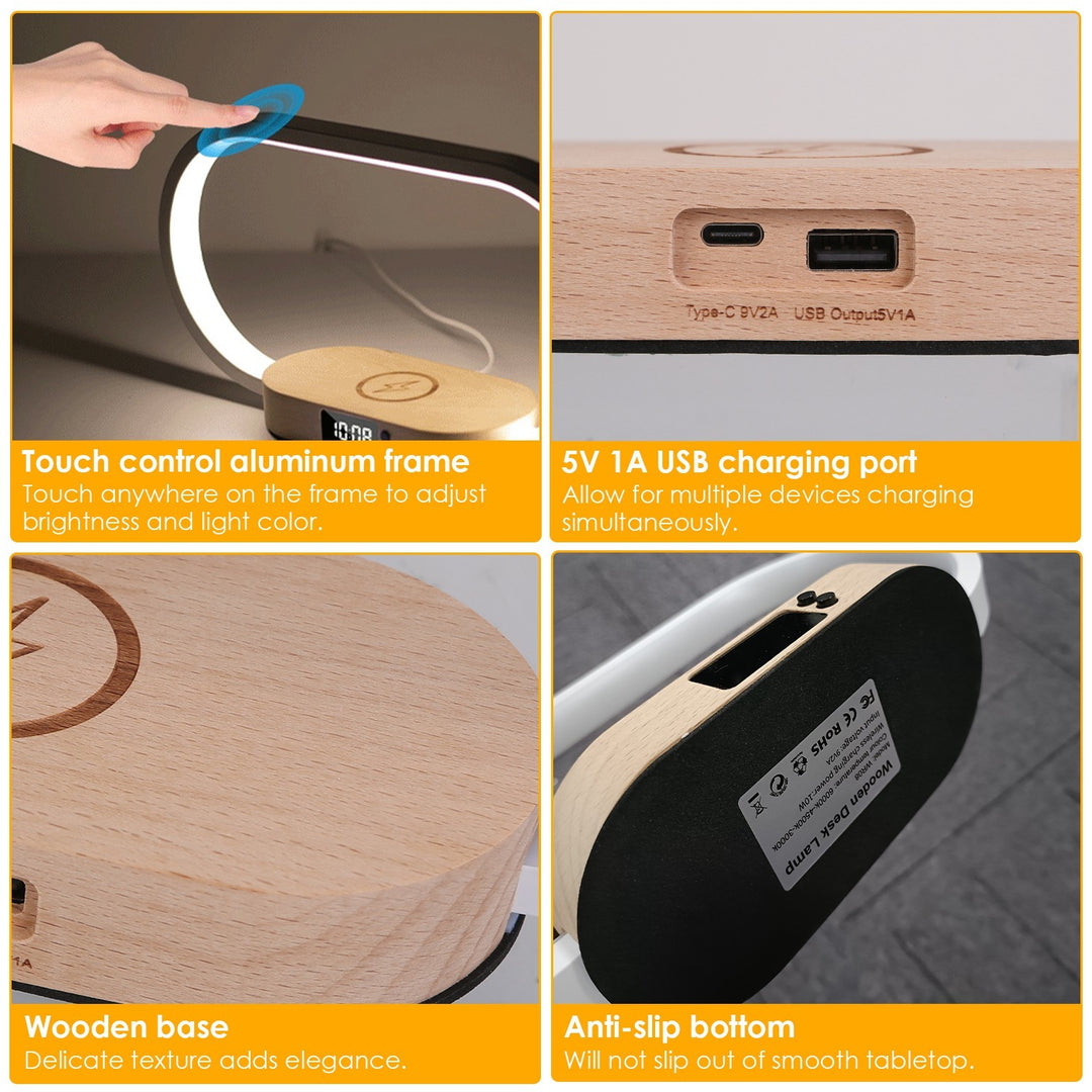 1 Set Bedside Table Lamp Touch Control Lamp With Clock Wireless Charging LED Desk Lamp Dimmable Nightstand Reading Lamp Tenko Store