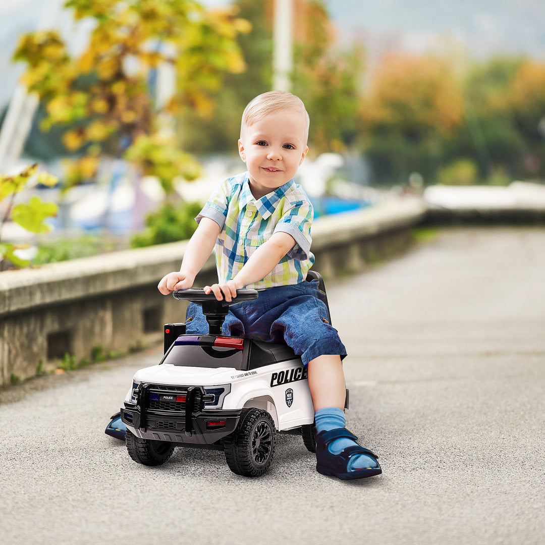Aosom Kids Push Ride On Car with Working PA System and Horn, Police Truck Style Foot - to - Floor Sliding Car for Boys and Girls with Under - Seat Storage, for 18 Months to 5 Years Old, White - Tenko Co., Ltd.