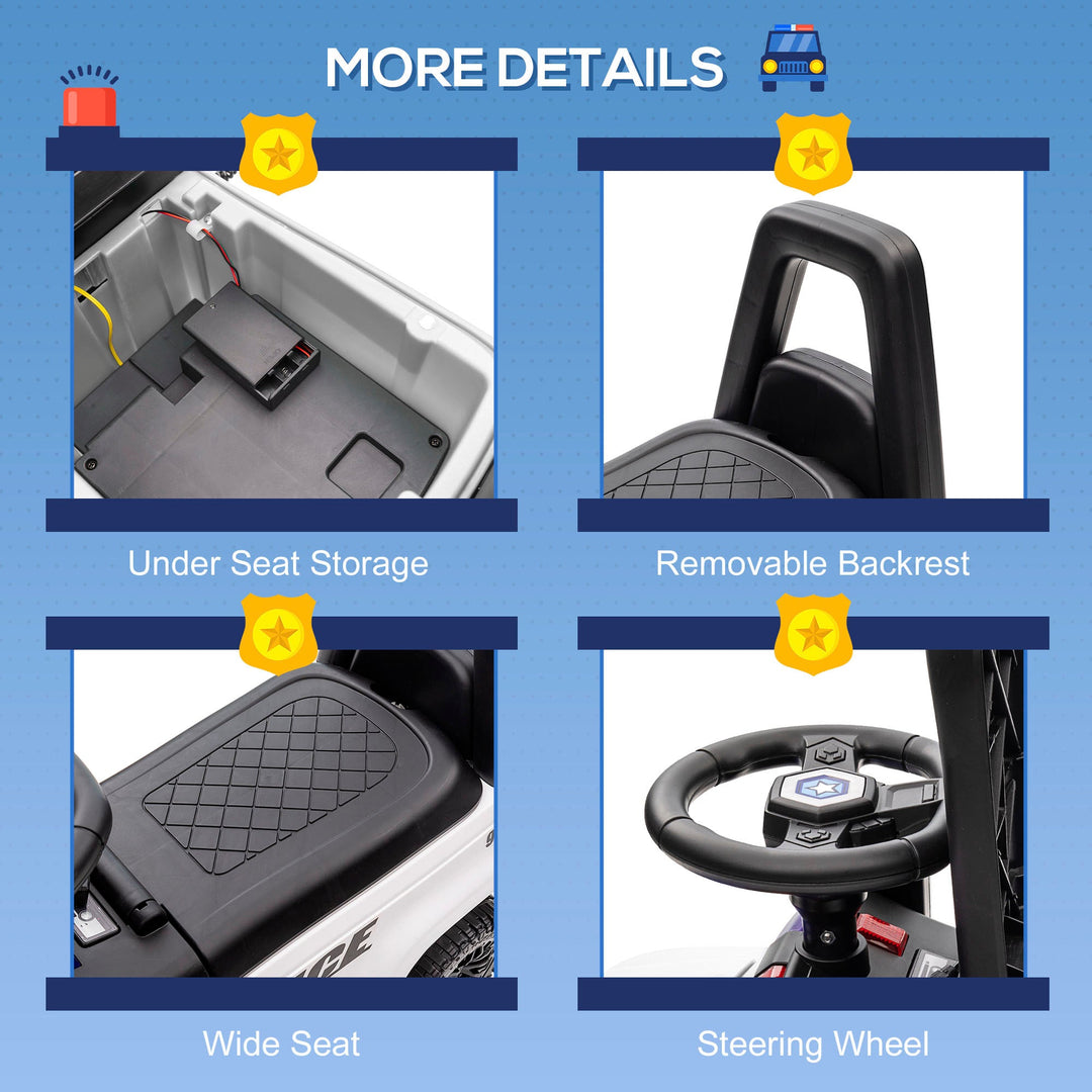 Aosom Kids Push Ride On Car with Working PA System and Horn, Police Truck Style Foot - to - Floor Sliding Car for Boys and Girls with Under - Seat Storage, for 18 Months to 5 Years Old, White - Tenko Co., Ltd.