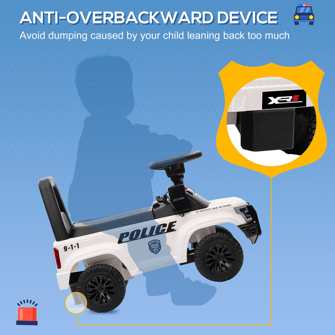 Aosom Kids Push Ride On Car with Working PA System and Horn, Police Truck Style Foot - to - Floor Sliding Car for Boys and Girls with Under - Seat Storage, for 18 Months to 5 Years Old, White - Tenko Co., Ltd.