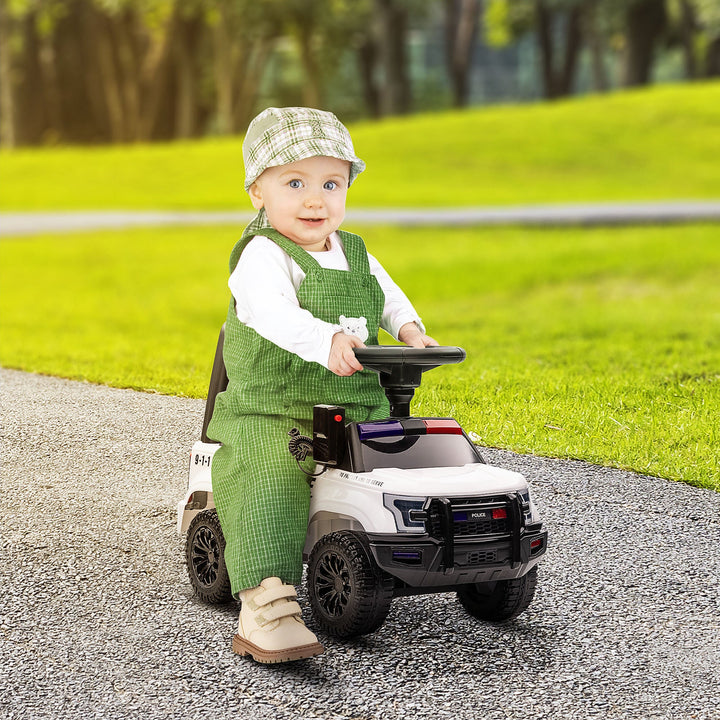 Aosom Kids Push Ride On Car with Working PA System and Horn, Police Truck Style Foot - to - Floor Sliding Car for Boys and Girls with Under - Seat Storage, for 18 Months to 5 Years Old, White - Tenko Co., Ltd.