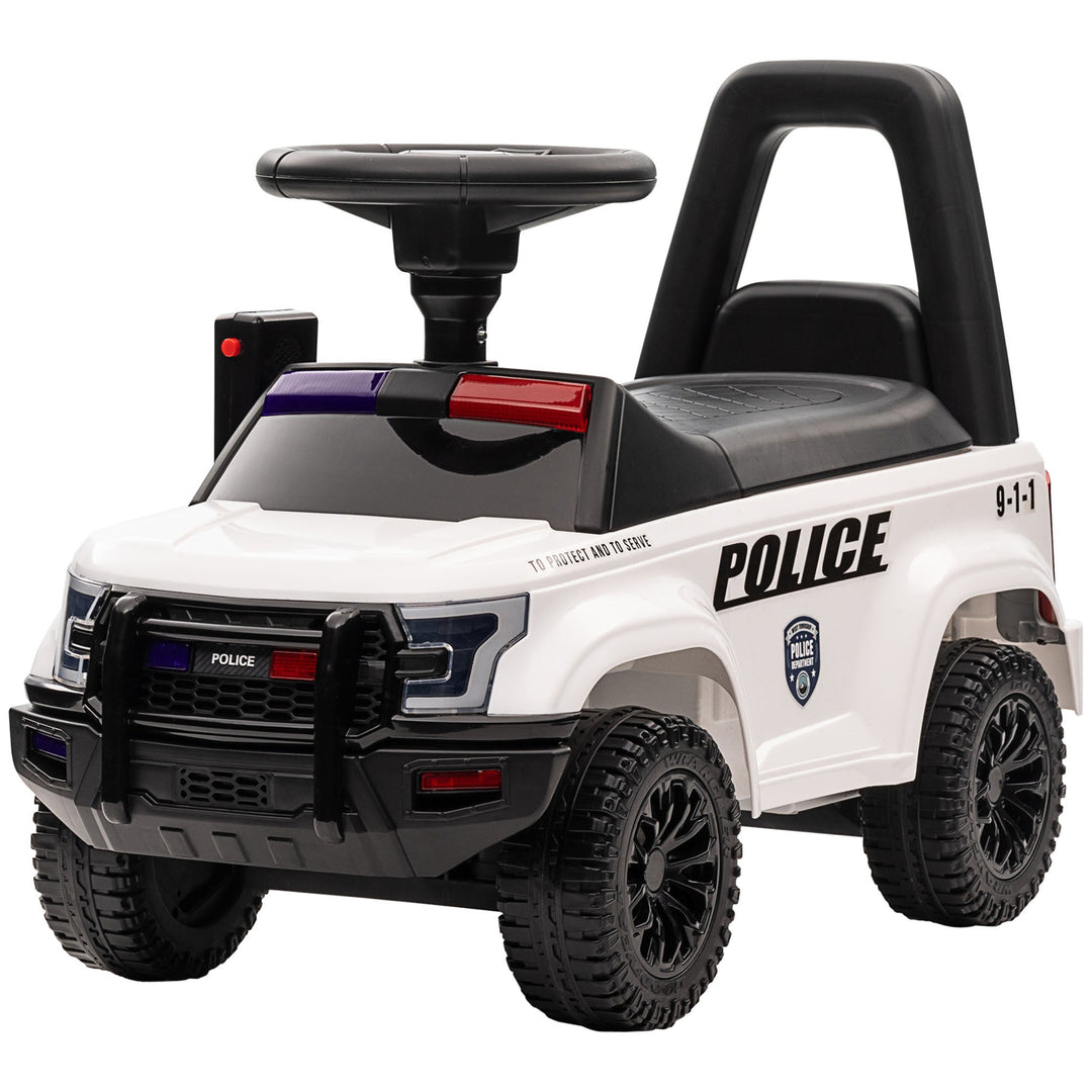 Aosom Kids Push Ride On Car with Working PA System and Horn, Police Truck Style Foot - to - Floor Sliding Car for Boys and Girls with Under - Seat Storage, for 18 Months to 5 Years Old, White - Tenko Co., Ltd.