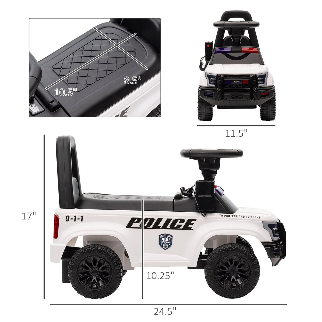 Aosom Kids Push Ride On Car with Working PA System and Horn, Police Truck Style Foot - to - Floor Sliding Car for Boys and Girls with Under - Seat Storage, for 18 Months to 5 Years Old, White - Tenko Co., Ltd.
