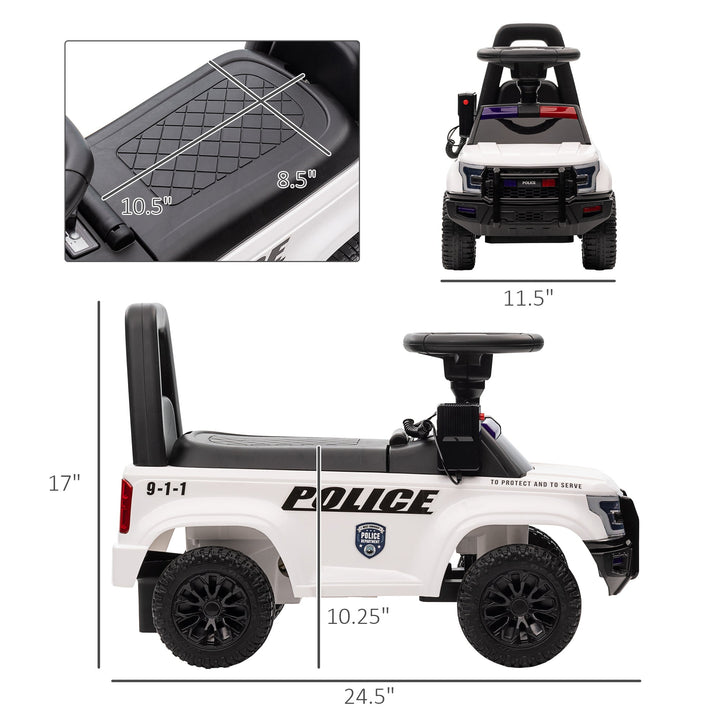Aosom Kids Push Ride On Car with Working PA System and Horn, Police Truck Style Foot - to - Floor Sliding Car for Boys and Girls with Under - Seat Storage, for 18 Months to 5 Years Old, White - Tenko Co., Ltd.