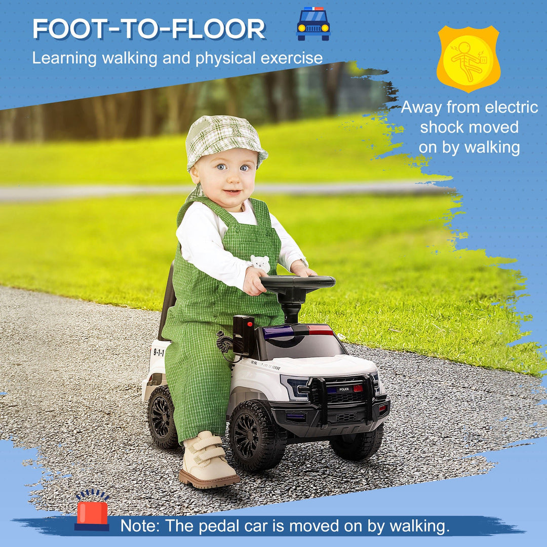 Aosom Kids Push Ride On Car with Working PA System and Horn, Police Truck Style Foot - to - Floor Sliding Car for Boys and Girls with Under - Seat Storage, for 18 Months to 5 Years Old, White - Tenko Co., Ltd.