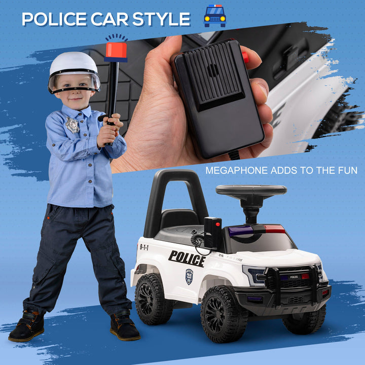 Aosom Kids Push Ride On Car with Working PA System and Horn, Police Truck Style Foot - to - Floor Sliding Car for Boys and Girls with Under - Seat Storage, for 18 Months to 5 Years Old, White - Tenko Co., Ltd.