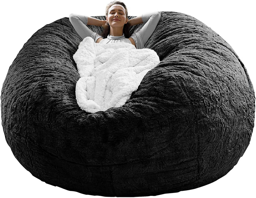 Bag Chair Coverit Was Only A Cover, Not A Full Bean Bag Chair Cushion,Big Round Soft Fluffy PV Velvet Sofa Bed Cover, Living Room Furniture,  Lazy Sofa Bed Cover,5ft Black Tenko Store