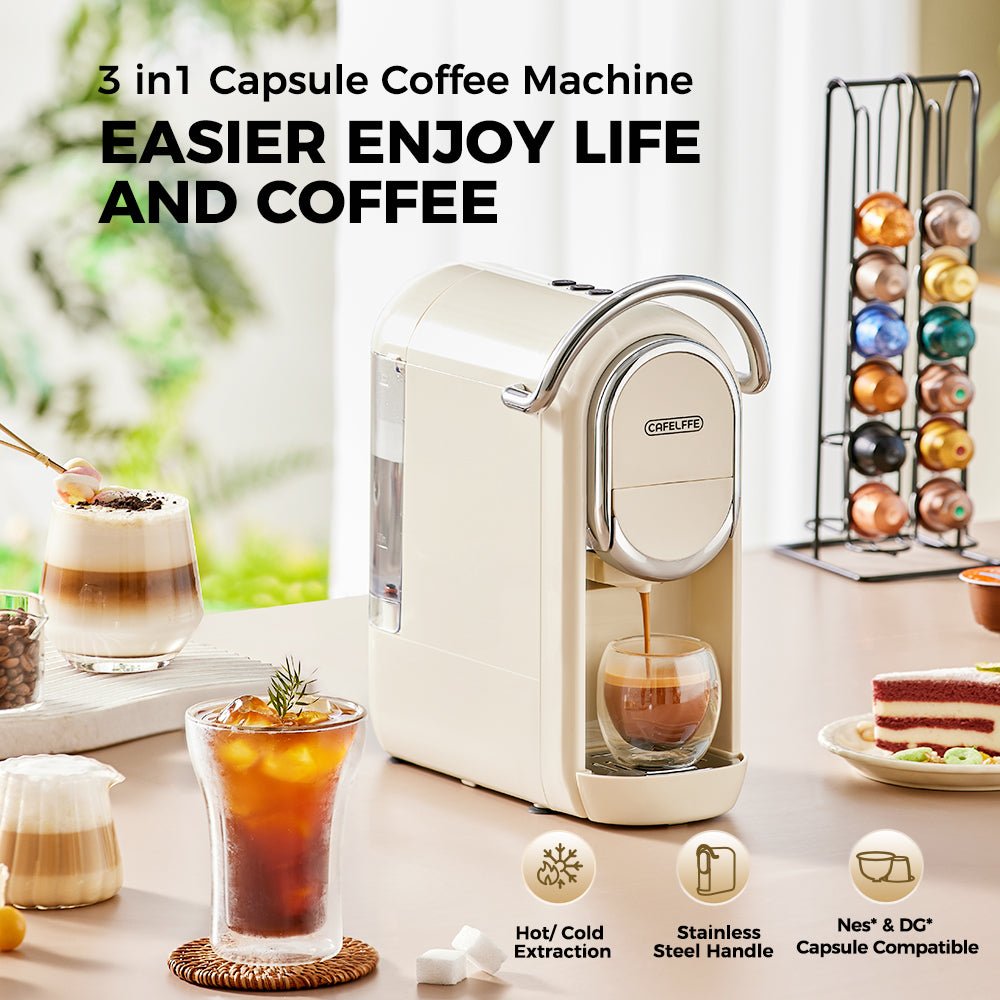 CAFELFFE 3 - in - 1 Capsule Coffee Machine: 19Bar Pressure, Hot/Cold Extraction for Global Coffee Lovers - MK609 - Tenko Co., Ltd.