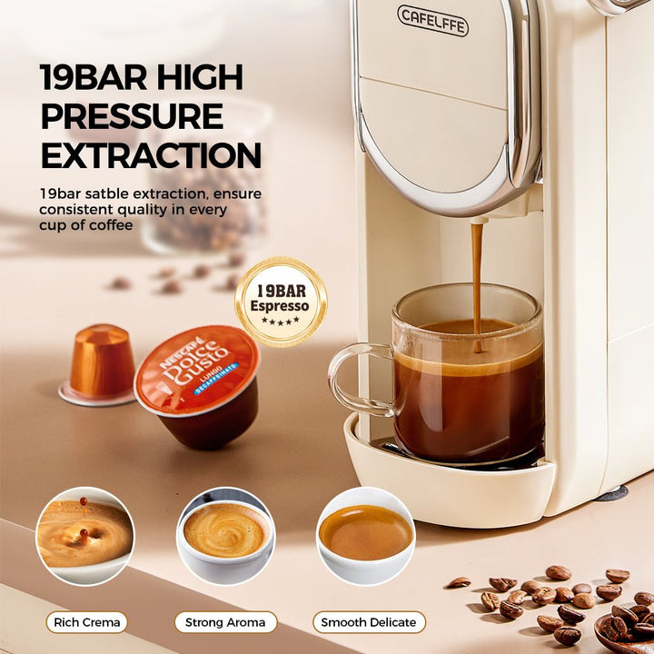 CAFELFFE 3 - in - 1 Capsule Coffee Machine: 19Bar Pressure, Hot/Cold Extraction for Global Coffee Lovers - MK609 - Tenko Co., Ltd.