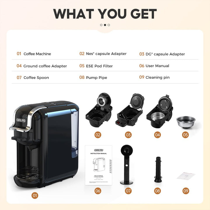 CAFELFFE 4 - in - 1 Capsule Coffee Machine: 19Bar Pressure, One - Button Operation for Global Coffee Lovers - MK603 - Tenko Co., Ltd.