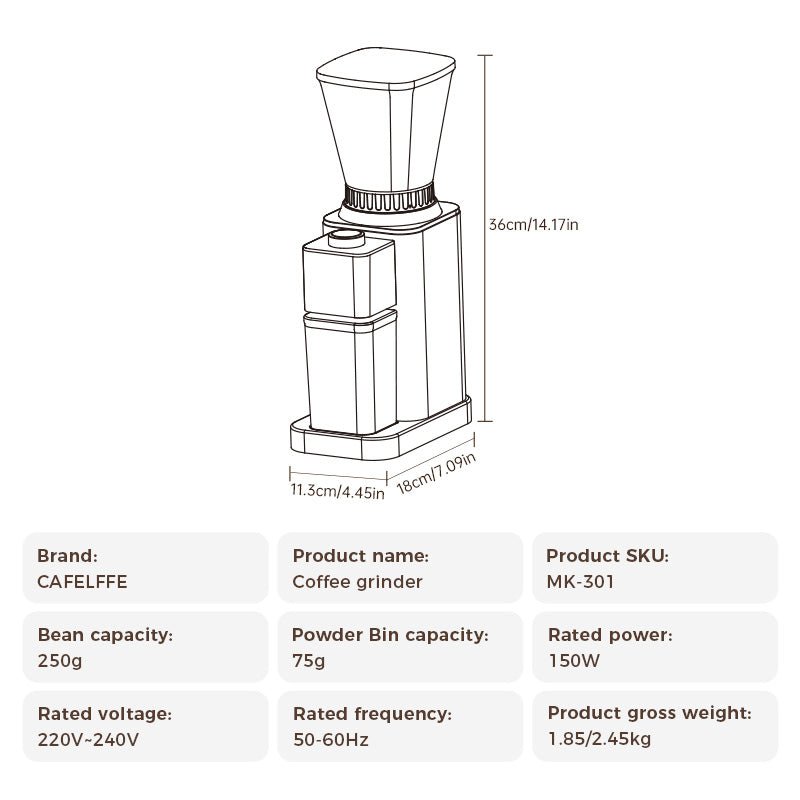 CAFELFFE MK301 Coffee Grinder: 48 - Gear Adjustment, 420 Stainless Steel Core, Anti - Static & Detachable for Even Grinding Worldwide - Tenko Co., Ltd.