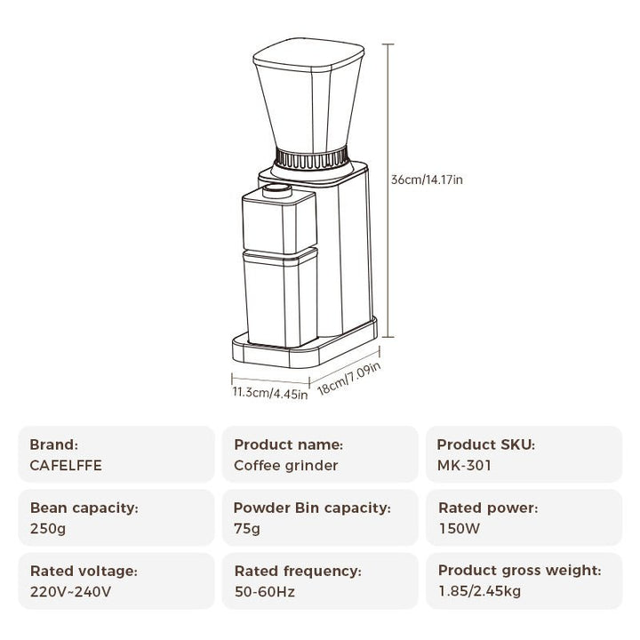 CAFELFFE MK301 Coffee Grinder: 48 - Gear Adjustment, 420 Stainless Steel Core, Anti - Static & Detachable for Even Grinding Worldwide - Tenko Co., Ltd.