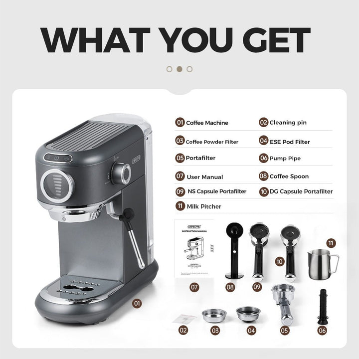 CAFELFFE MK601F 4in1 Multi - Capsule Espresso Maker: 19 Bar Pressure, PID Temp Control, Hot & Cold Brew, Compatible with Nespresso, Dolce Gusto & More - Tenko Co., Ltd.