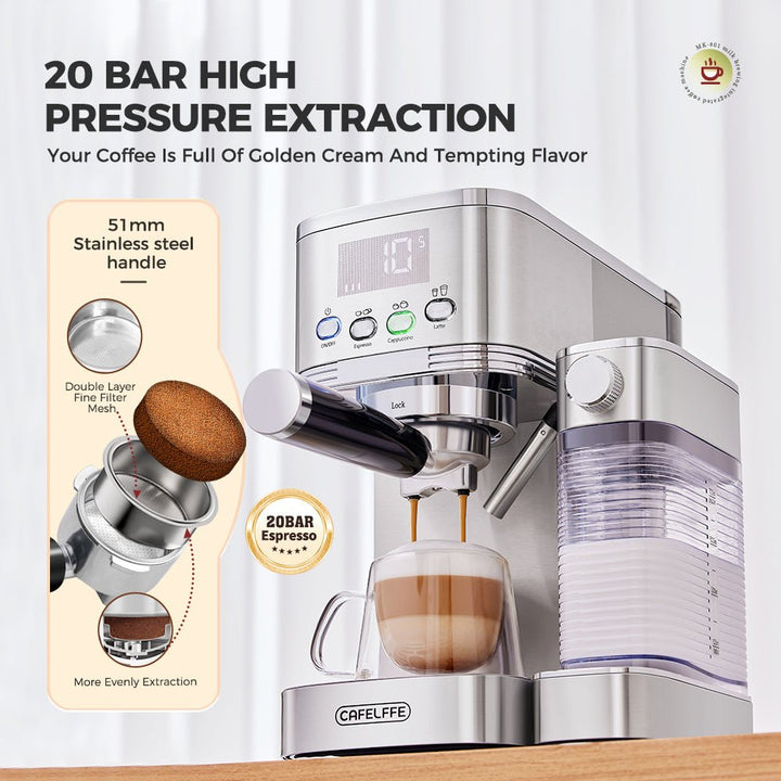 CAFELFFE MK801 Automatic Espresso Machine: 20 - Bar Pressure, 3 - Level Temp Control, 0.7L Milk Box, Multi - Flavor Coffee Maker for Global Users - Tenko Co., Ltd.