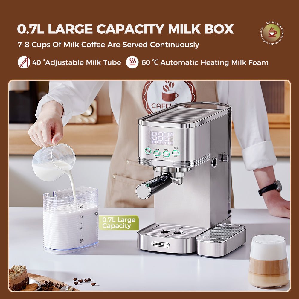 CAFELFFE MK801 Automatic Espresso Machine: 20 - Bar Pressure, 3 - Level Temp Control, 0.7L Milk Box, Multi - Flavor Coffee Maker for Global Users - Tenko Co., Ltd.