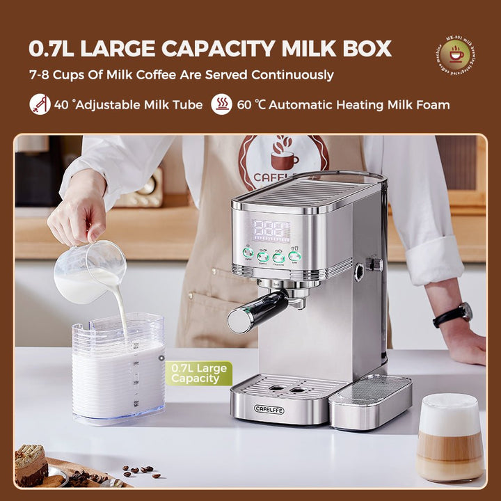 CAFELFFE MK801 Automatic Espresso Machine: 20 - Bar Pressure, 3 - Level Temp Control, 0.7L Milk Box, Multi - Flavor Coffee Maker for Global Users - Tenko Co., Ltd.