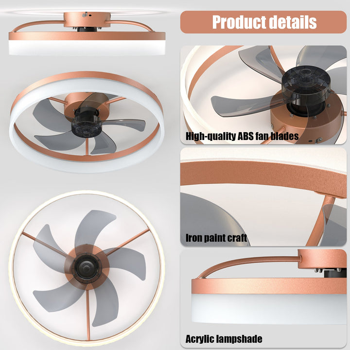 Ceiling Fans with Lights Dimmable LED Embedded installation of thin modern ceiling fans(Rose Gold) - Tenko Co., Ltd.