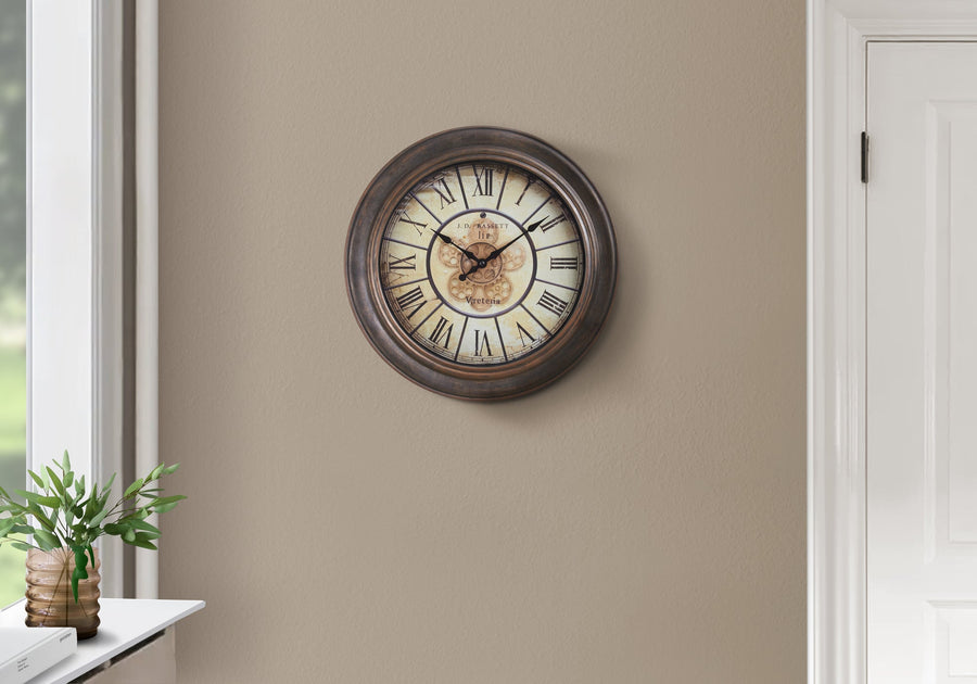 Clocks, 15' Round, Wall Clock, Antique Brown, Transitional - Tenko Co., Ltd.