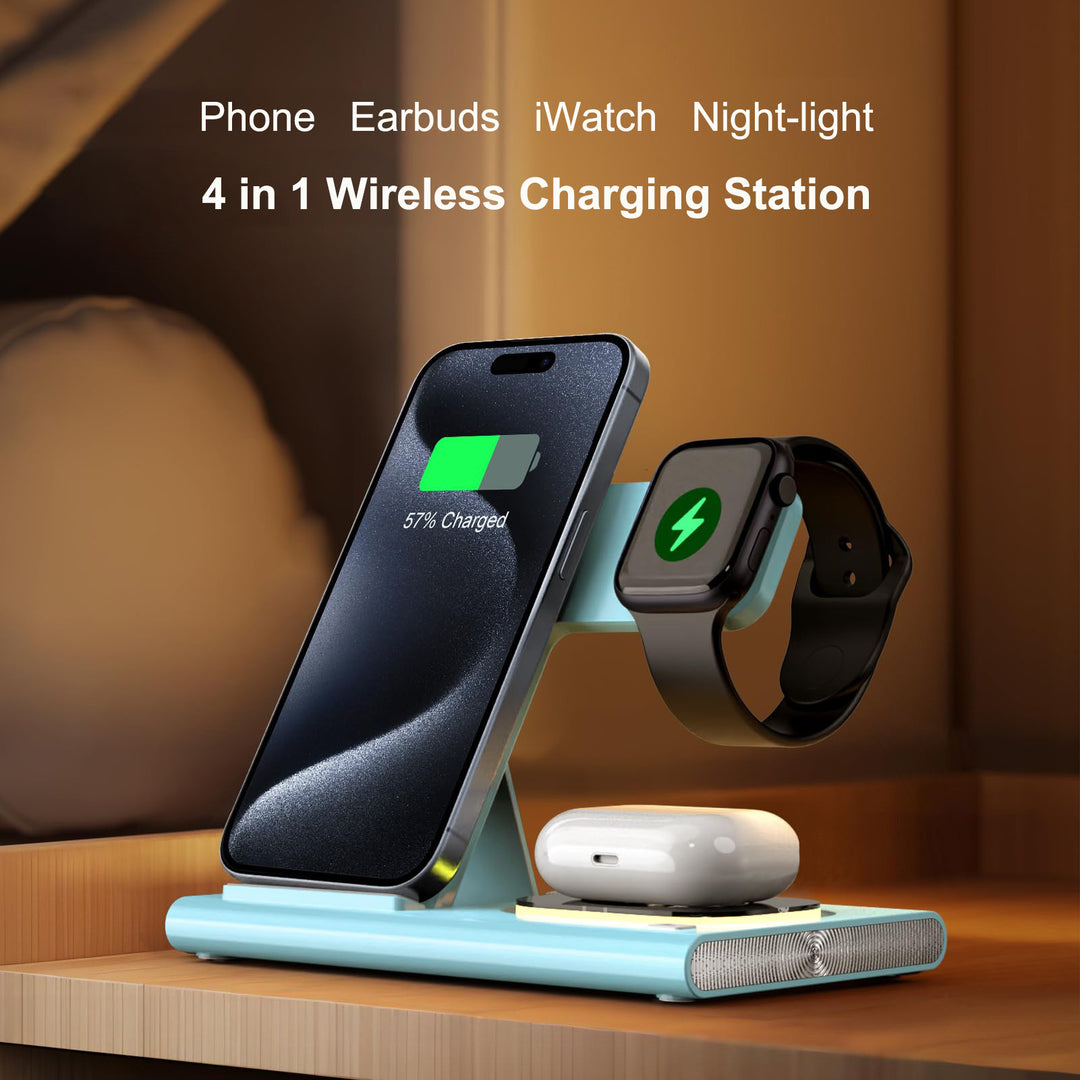 Wireless Charger Station, 4 In 1 Foldable 15W Fast Charging Wireless Charging Station With Night Light For IPods IWatch Tenko Store