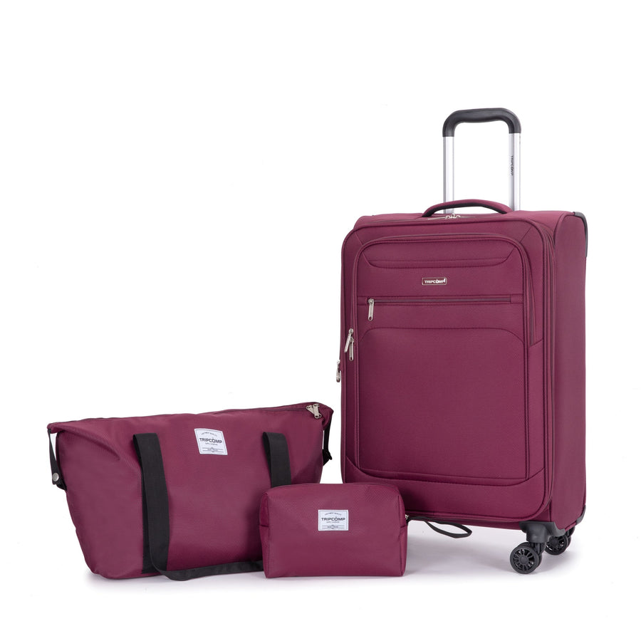 Softshell Suitcase Spinner Wheels Terylene Polyester Luggage Sets Carry On Suitcase Lightweight Durable WINE RED - Tenko Co., Ltd.
